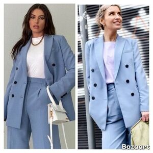 Zara Double Breasted Blazer in Periwinkle Blue
